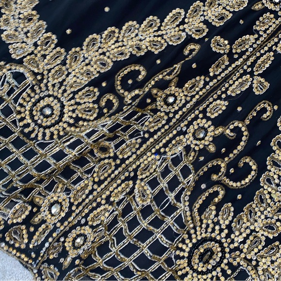 XL‎ Modest Ethnic Abaya Kaftan Maxi Evening Dress Muslim Black Gold Beaded - Picture 14 of 16